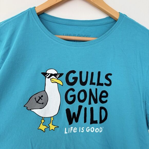 Life Is Good Womens XL Teal Seagulls Gulls Gone Wild Crusher Tee Tshirt Cotton - Picture 3 of 14
